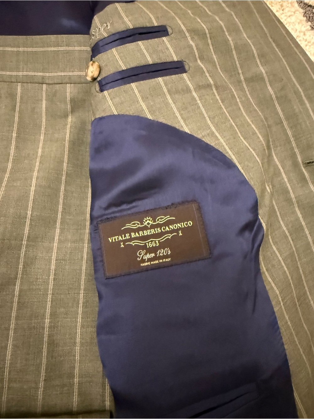 NWT Oliver Wicks Suit 50 Sage Green Tropical Wide Stripe Canvassed Wool Custom - Picture 14 of 16